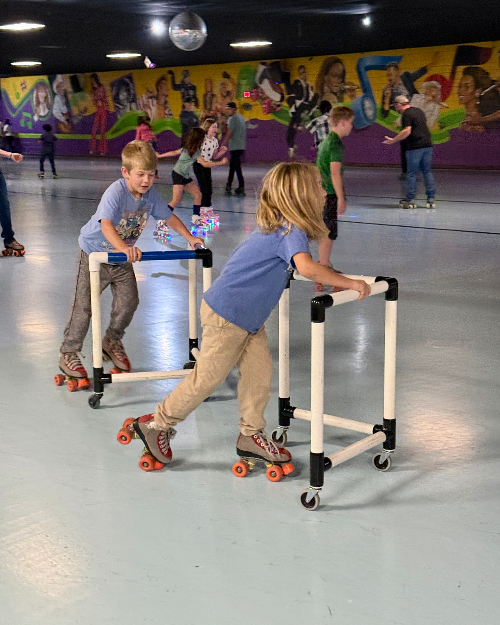 Students skate around the rink